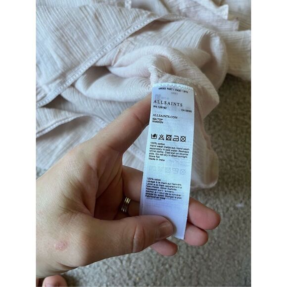 ALLSAINTS Blush Pink Cotton Long Sleeve Ruffled Blouse XS - Picture 8 of 8